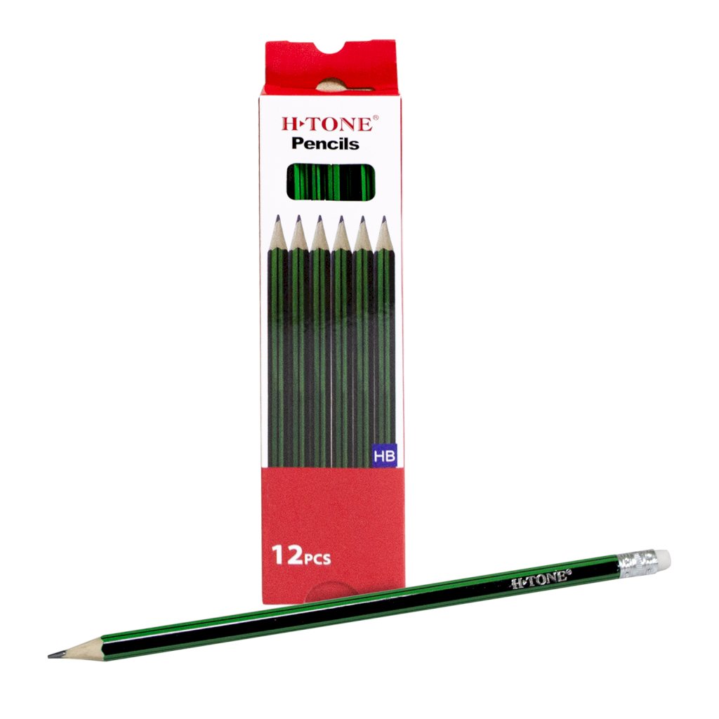 Олівець графітовий НВ, з гумкою, чорний із зеленим, H-Tone (JJ30128)